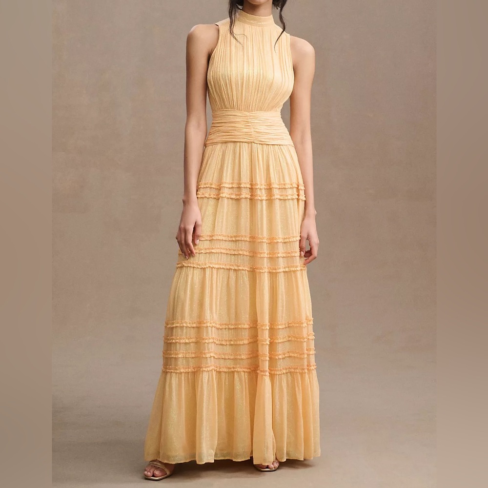NWT BHLDN Juniper Yellow Metallic Bridesmaid Dress sz 12